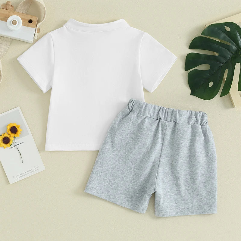 Boys Summer Clothes Short Sleeve  T-Shirt with Elastic Waist Shorts