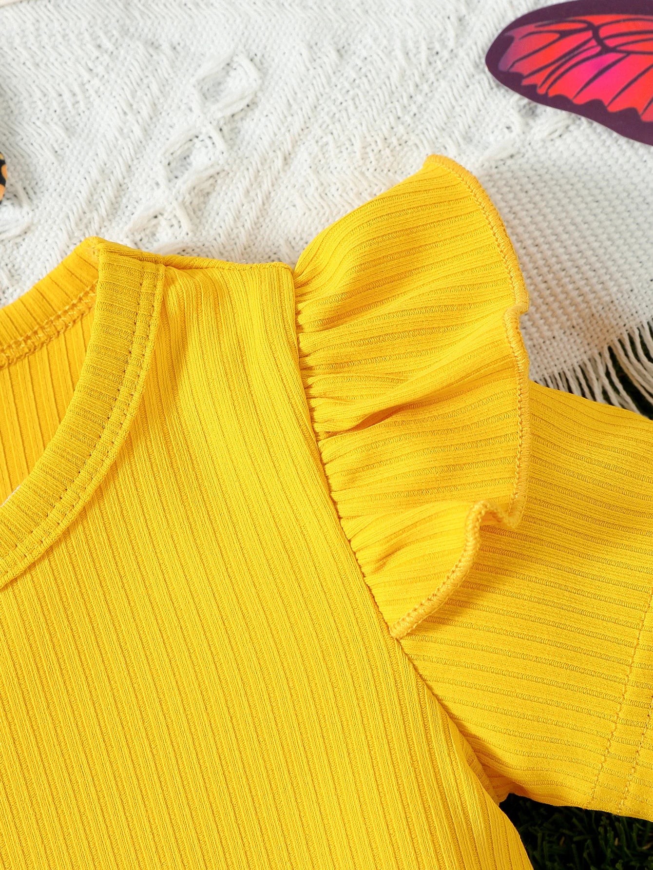 Yellow Shirt Butterfly Shorts Set