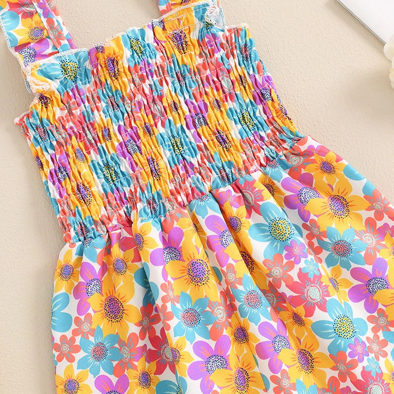Girl Floral Wide Leg Sleeveless Jumpsuit