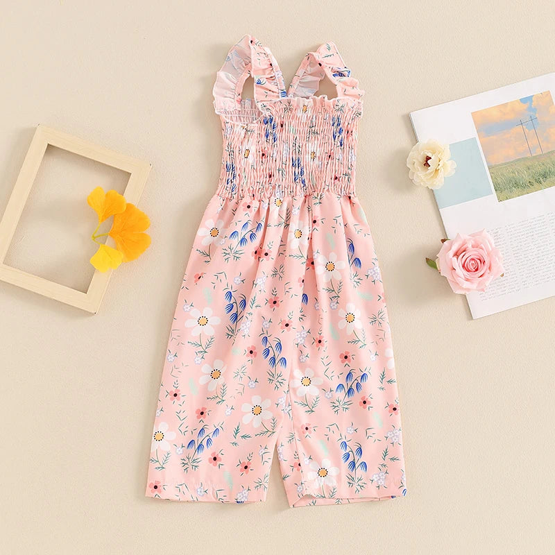 Girl Floral Wide Leg Sleeveless Jumpsuit
