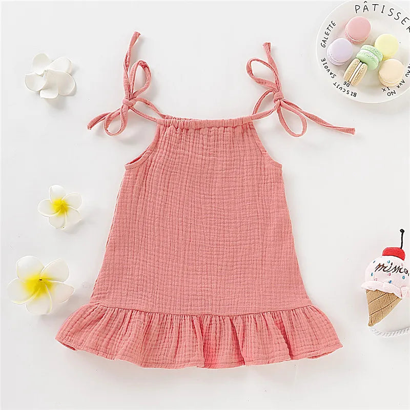Toddler Girl Summer Halter Dress – Solid Color Cotton Ruffle Sundress