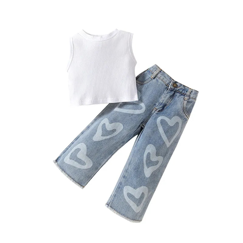 2-Pieces Heart Jeans And Tank Top Outfit