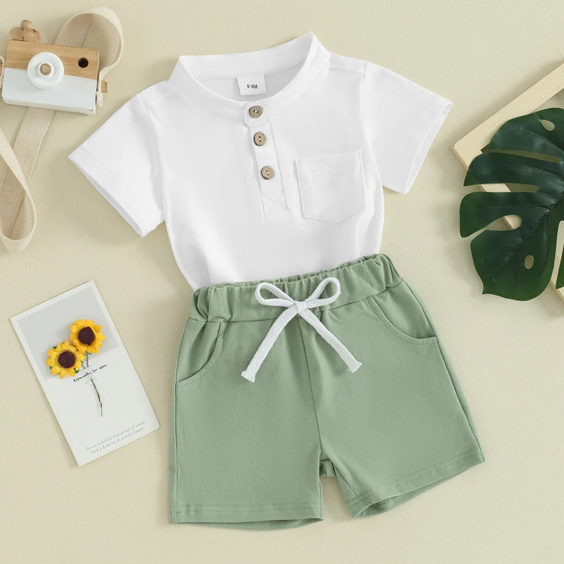 Boys Summer Clothes Short Sleeve  T-Shirt with Elastic Waist Shorts
