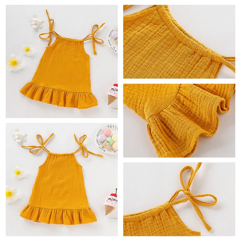 Toddler Girl Summer Halter Dress – Solid Color Cotton Ruffle Sundress