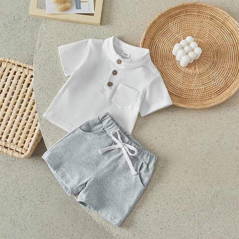 Boys Summer Clothes Short Sleeve  T-Shirt with Elastic Waist Shorts