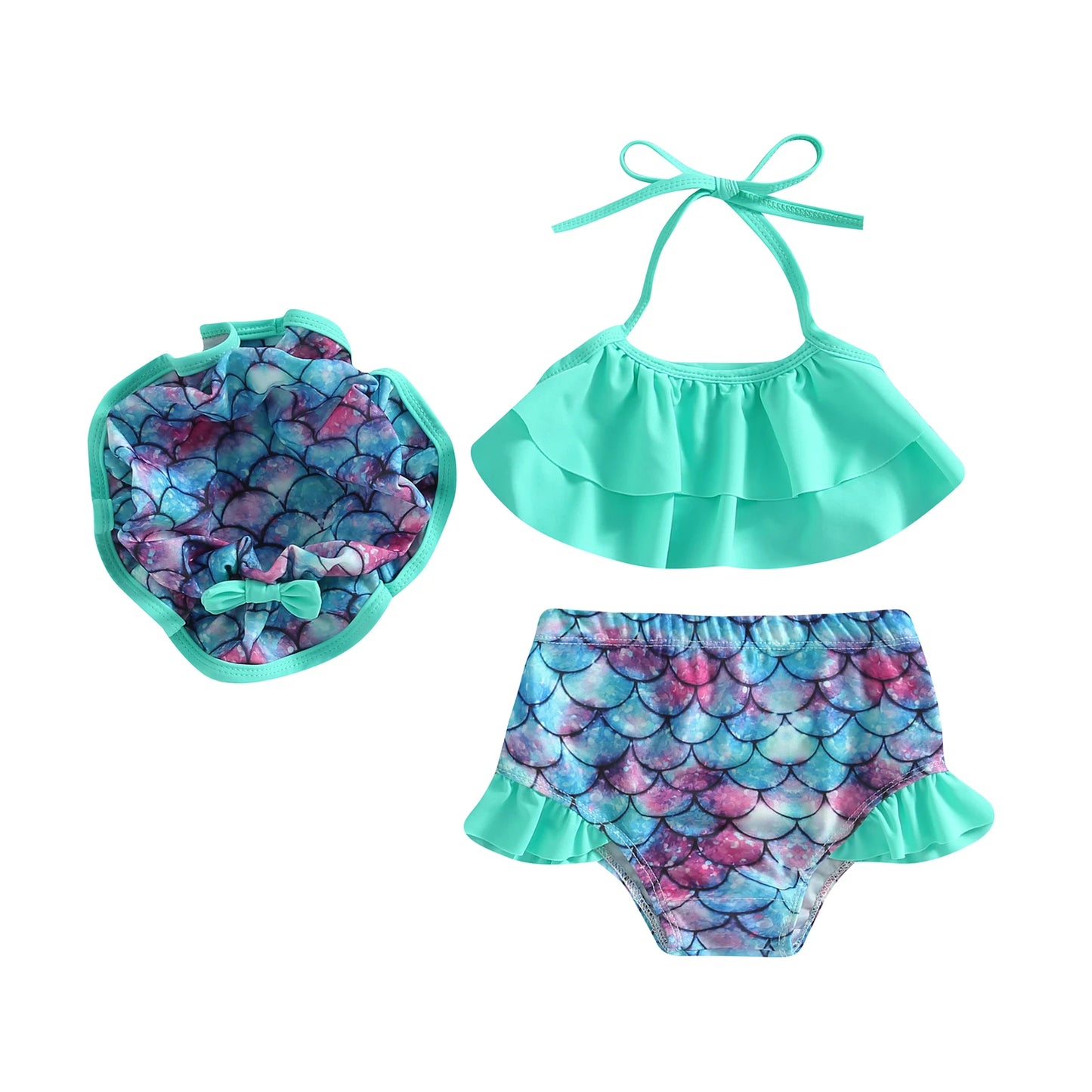 Sweet Baby 3-Piece Bikini | Girls Halter Swimsuit with Matching Hat