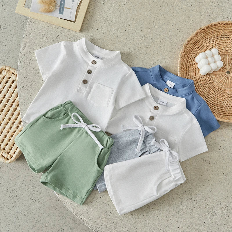 Boys Summer Clothes Short Sleeve  T-Shirt with Elastic Waist Shorts