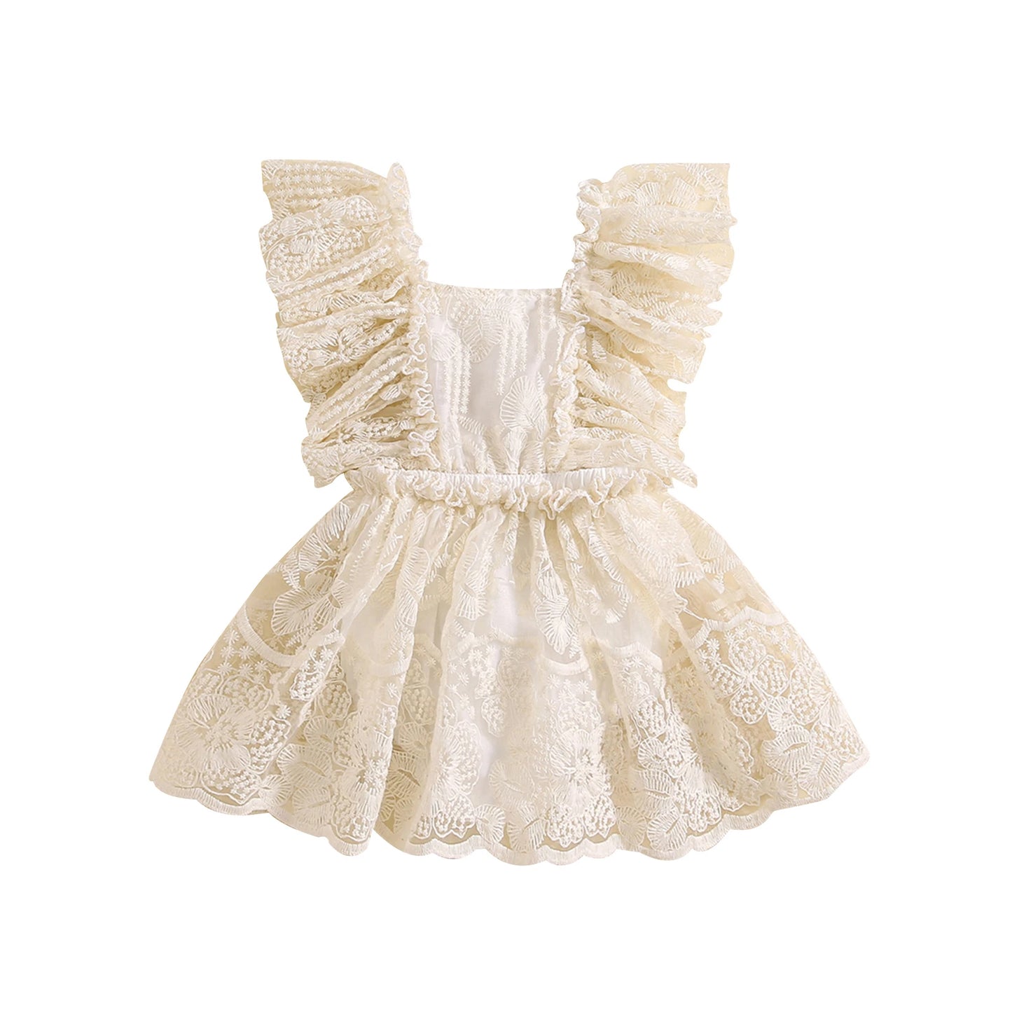 Baby Girl Princess Lace Romper with Layered Skirt & Snap Bottom