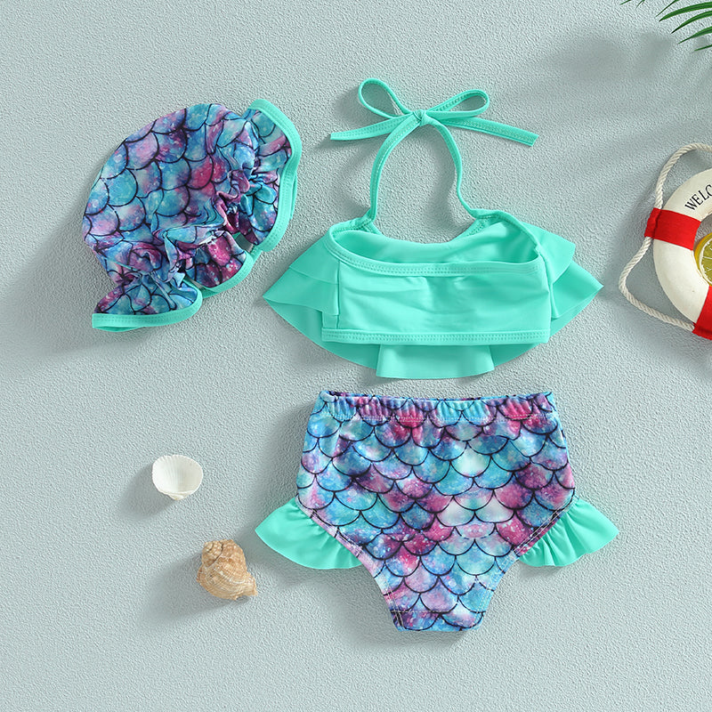 Sweet Baby 3-Piece Bikini | Girls Halter Swimsuit with Matching Hat