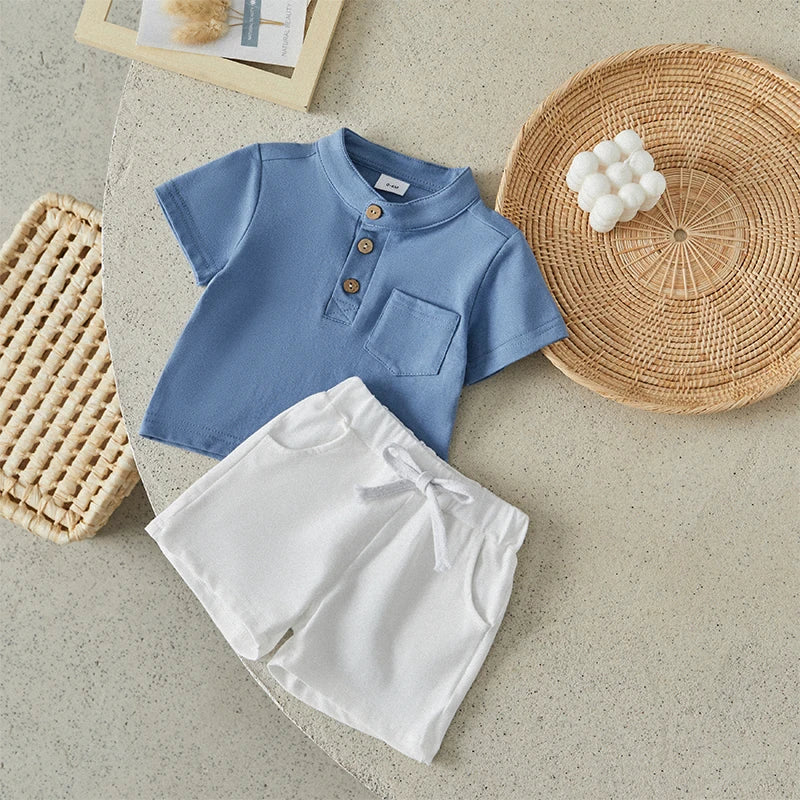 Boys Summer Clothes Short Sleeve  T-Shirt with Elastic Waist Shorts