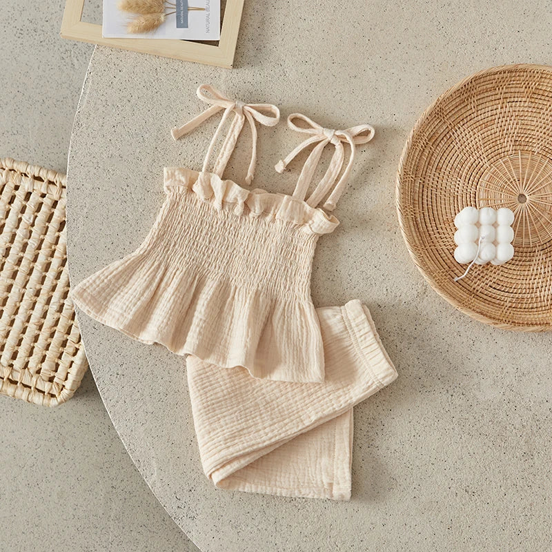 Summer Girls 2Pcs Outfits Sleeveless Camisole and Elastic Pants