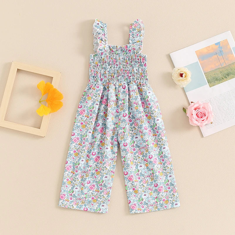 Girl Floral Wide Leg Sleeveless Jumpsuit