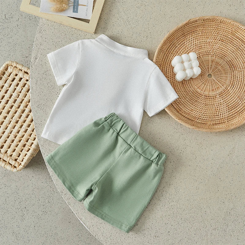 Boys Summer Clothes Short Sleeve  T-Shirt with Elastic Waist Shorts