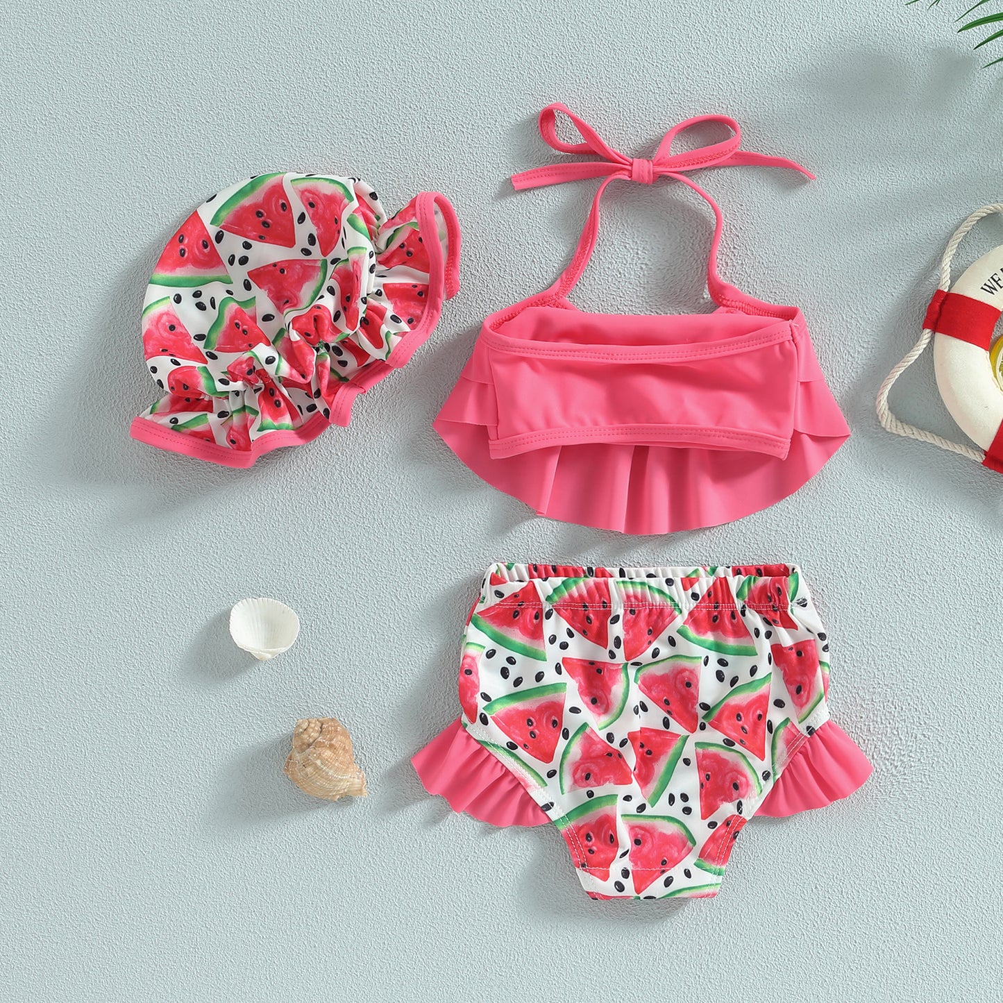 Sweet Baby 3-Piece Bikini | Girls Halter Swimsuit with Matching Hat