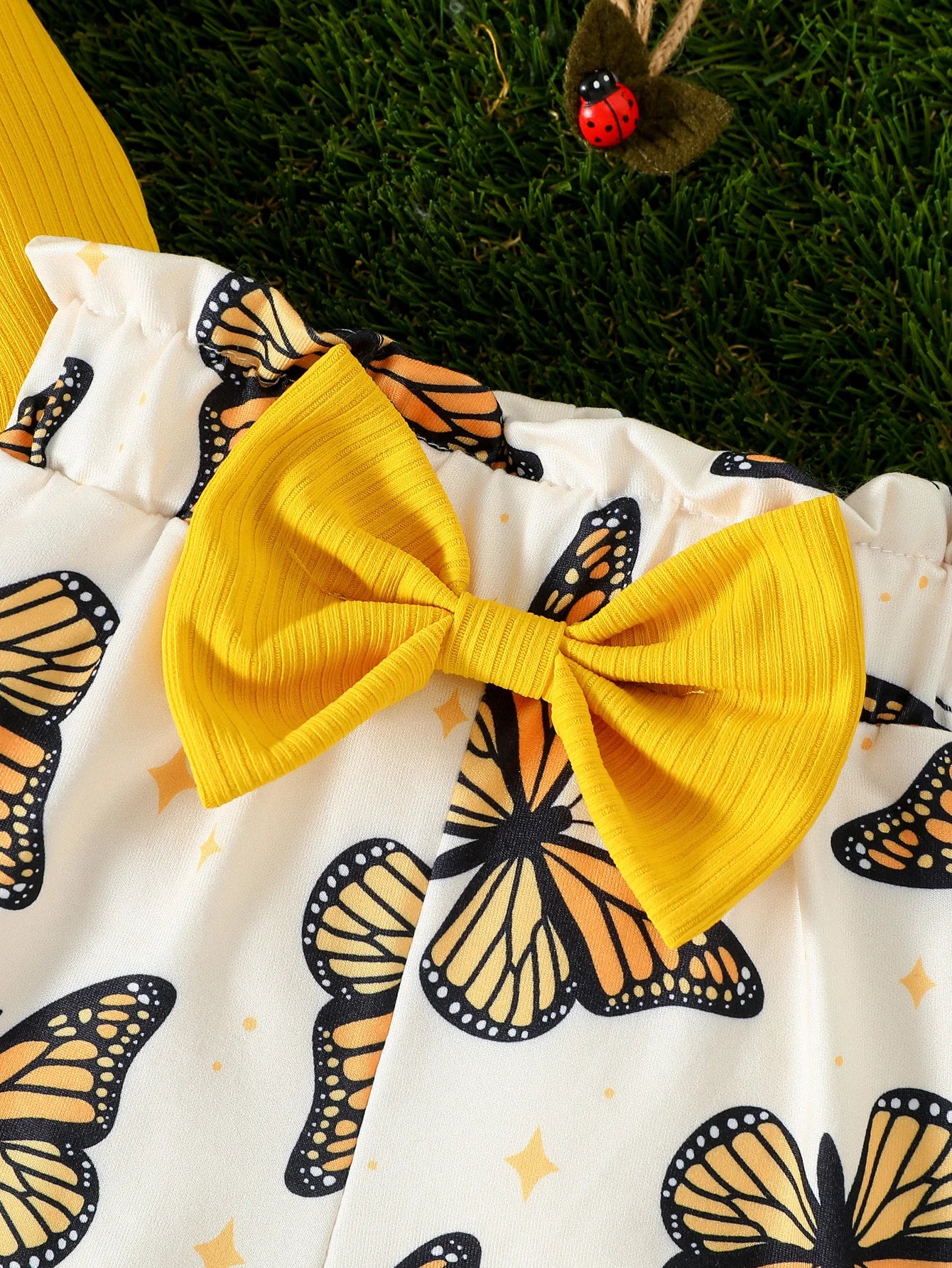 Yellow Shirt Butterfly Shorts Set
