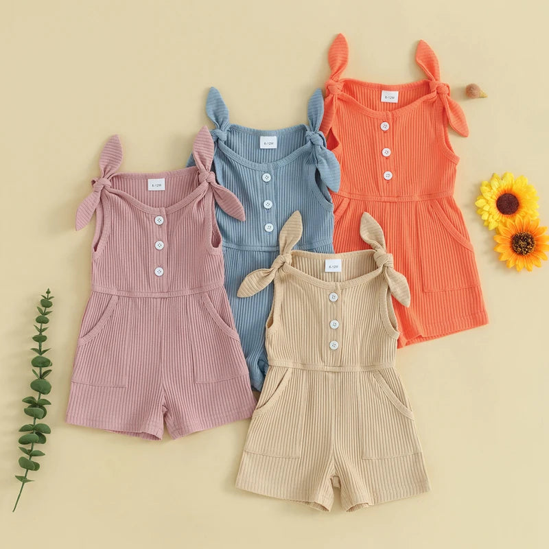Girls Rompers Sleeveless Ribbed