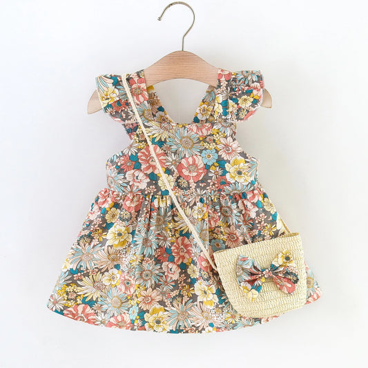 Floral Summer Dress with Cross bag