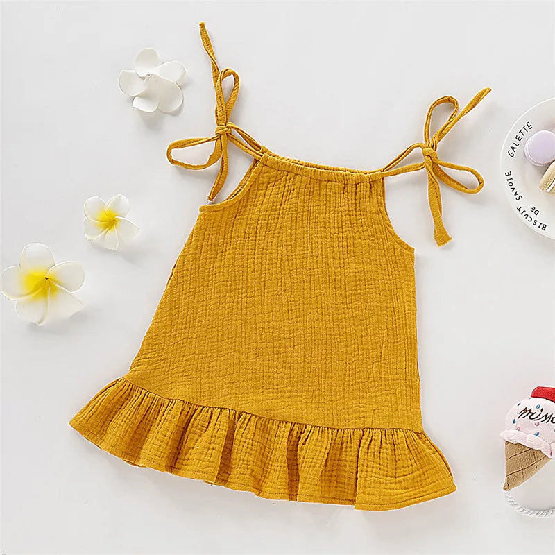 Toddler Girl Summer Halter Dress – Solid Color Cotton Ruffle Sundress