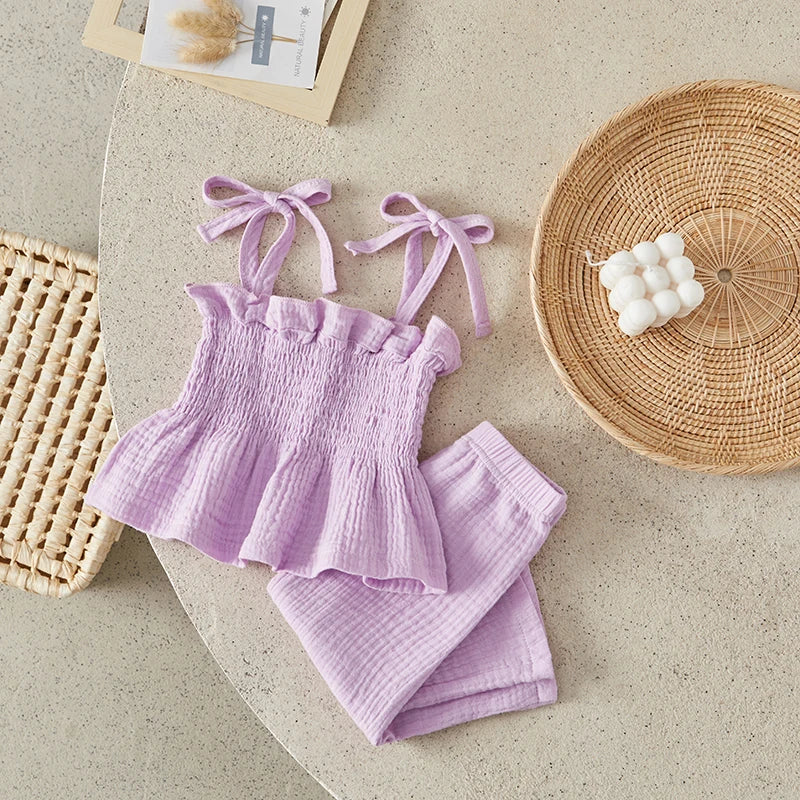 Summer Girls 2Pcs Outfits Sleeveless Camisole and Elastic Pants
