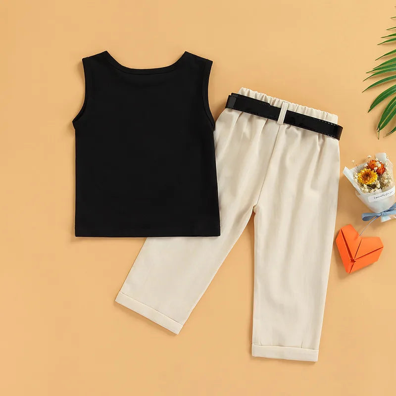 3pcs Outfit Sleeveless Tank Tops, Pants and Belt