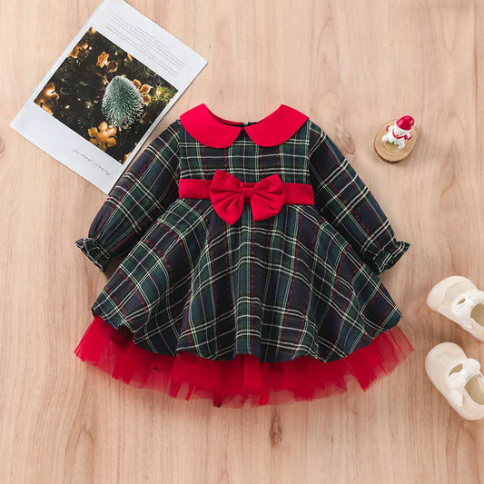 Christmas Dress Plaid with Bow